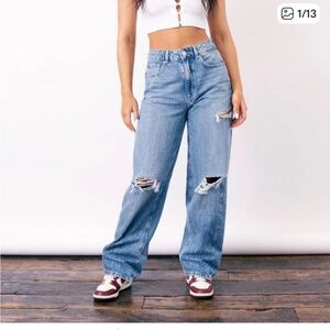 Garage denim blue street wide leg jeans